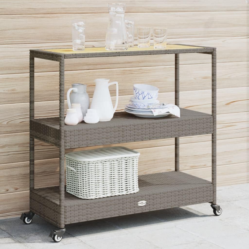 Home Bar Shelves - 3-laags buitenbarwagen, mobiele serveerwagen met houten