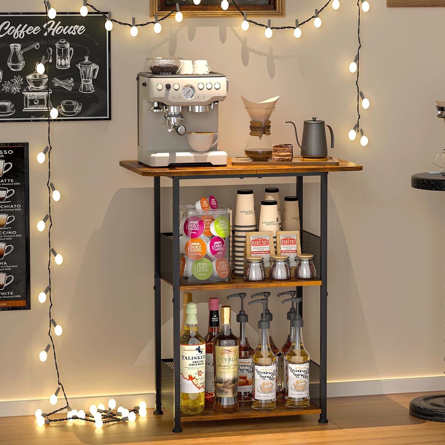 Home Bar Setup - Mini Vloerstaande Koffiebar Schap, 3-Laags Kleine