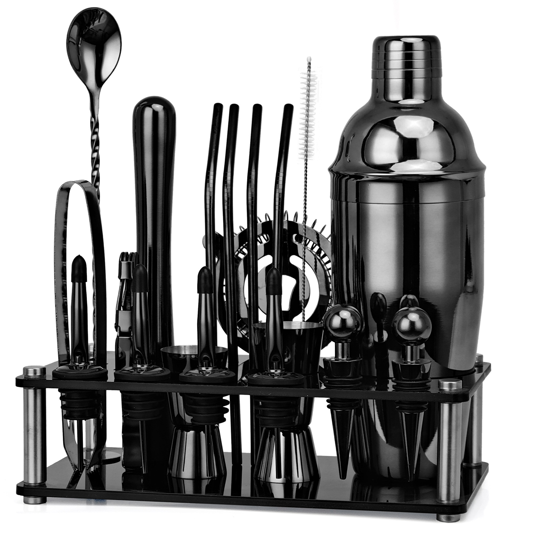 Boston Shaker Set - 20 Stuks Zwart/Rose Goud/Zilver 800/750/600Ml Boston
