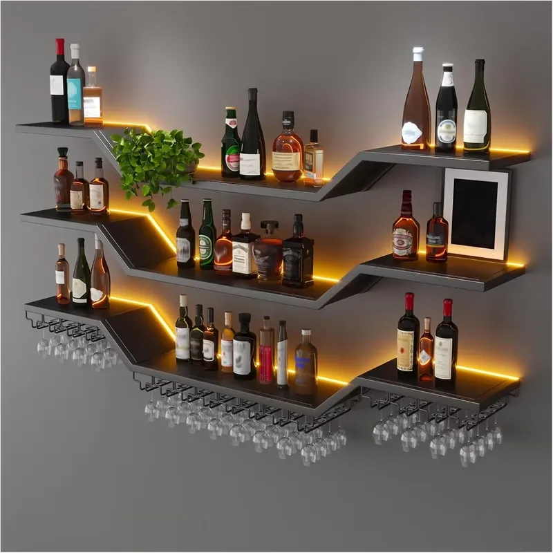 Home Bar Shelves - 70,8 inch LED wandgemonteerde wijnrek 3-laags