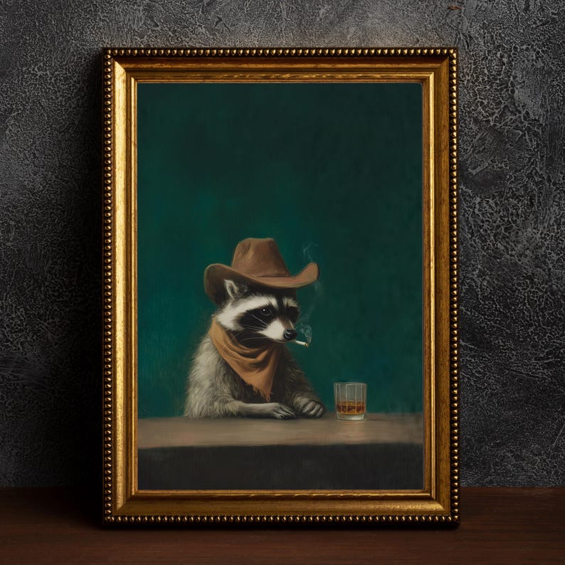 Home Bar Lounge - Vintage grappige rokende wasbeer cowboy canvas